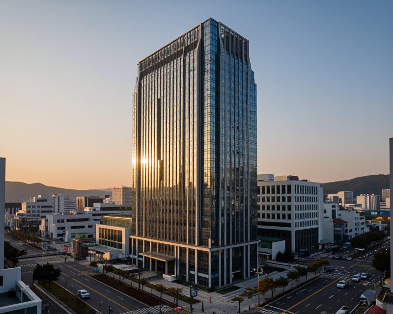 Modern Corporate Building in Seoul at Sunset