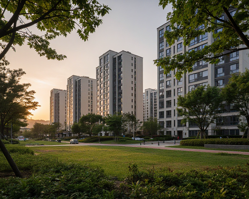 Warm sunset over a Korean residential area